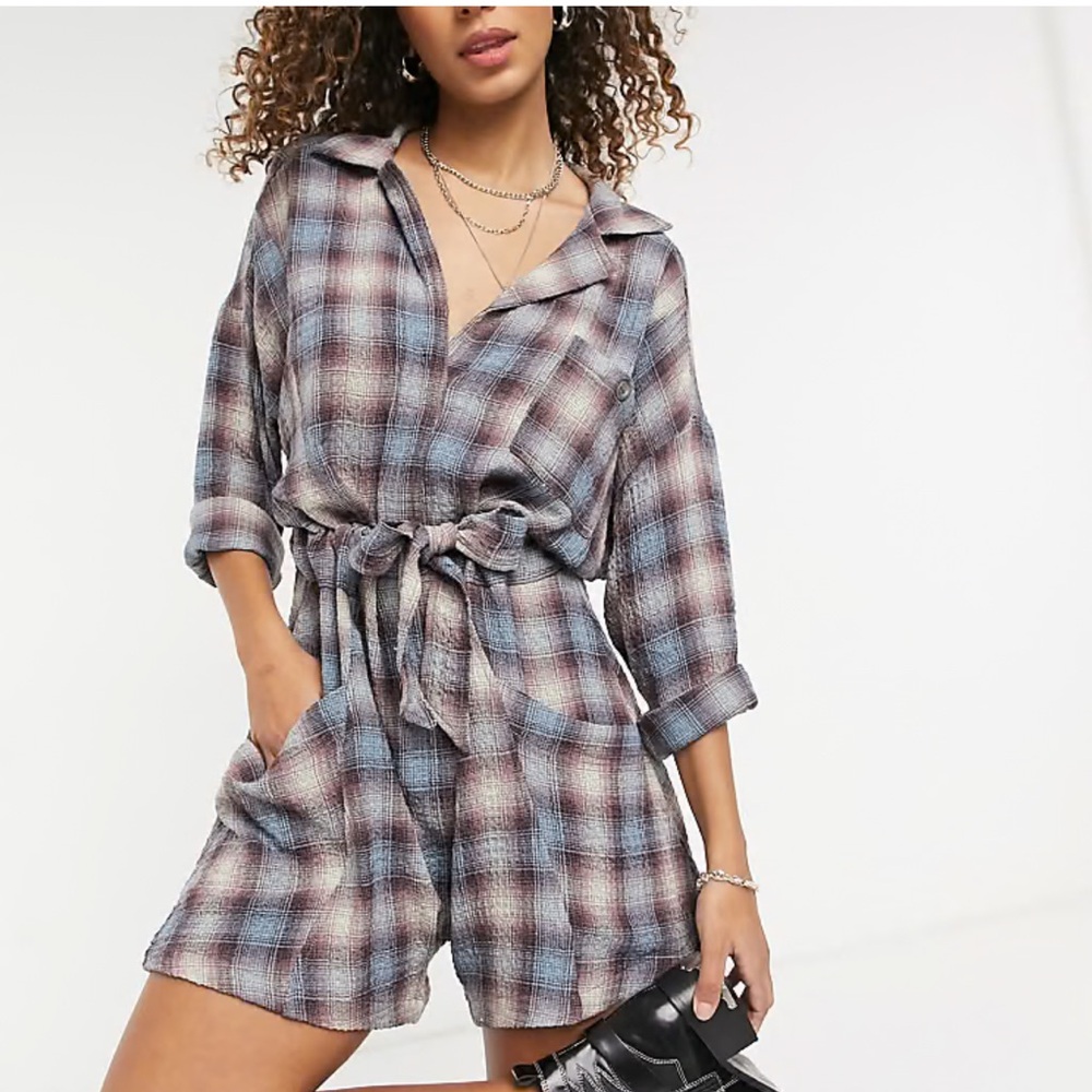 Free People Before I Let Go Plaid Romper Oversized Size Small
